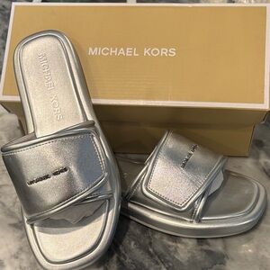 Michael Kors Shimmering Silver Slide Sandals